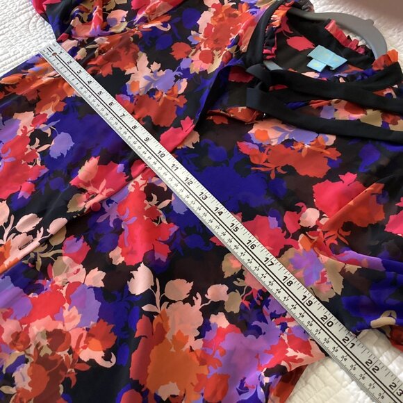 CeCe By Cynthia Steffe Floral Top Blouse Size L Multicolor With Tie Neck - Picture 11 of 11